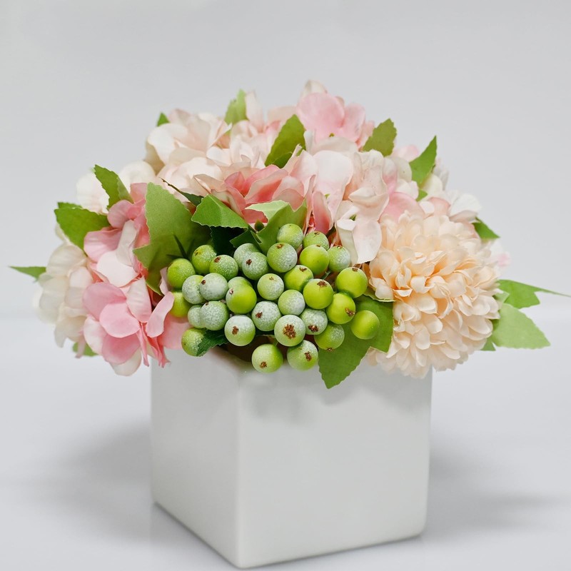 Ladada Artificial Hydrangea Flower Arrangement In Ceramic Vase And Vase Home