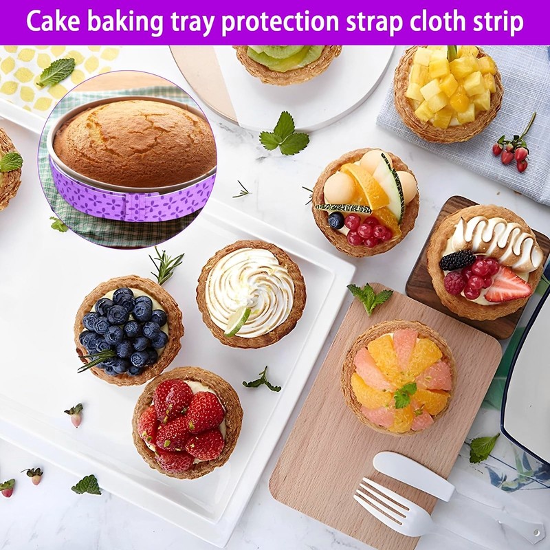 8 Pack Reusable Cake Strips for Even Baking, Heat Resistant Adjustable Wraps 6-1 gallery