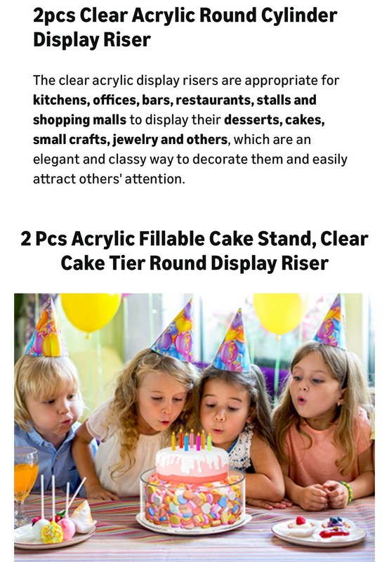 2 Pc Acrylic Fillable Cake Stand Riser Tier Round Cylinder Display Box gallery