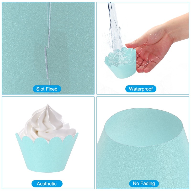 Cupcake Wrappers Paper, 50 Pack Baking Cups Standard Wave Decor, Light Blue gallery