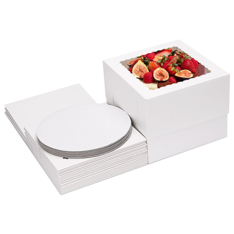10 Sets Cake Boxes with Boards, 10x10x8 Inches Tall Bakery Boxes with Cake Bo…