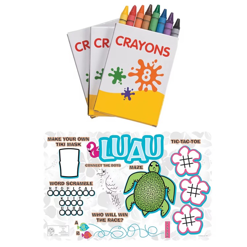 Fun Express Luau Activity Placemat & Crayons Kit Assortment May Vary