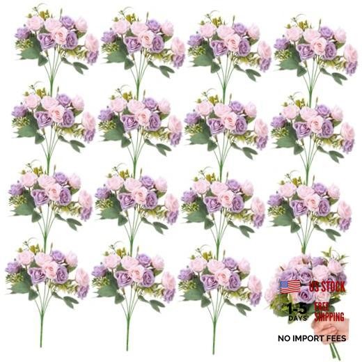 16 Bunches 12 Inch Artificial Mini Rose Bouquet 160 Heads Pink and Purple