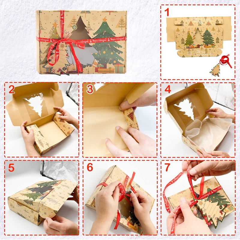 12 Packs Brown Christmas Cookie Boxes with Window for Gift Giving, Cute Carto... gallery