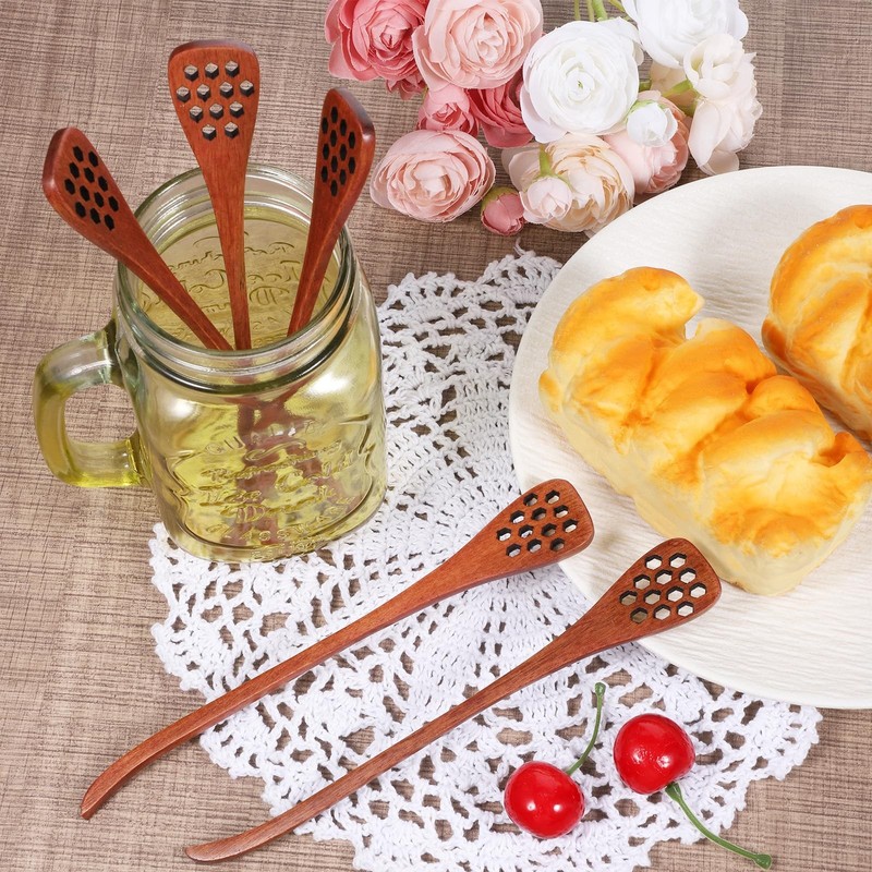 6 PCS 7 Inch Wood Honey Spoon Dipper Comb Sticks Long Handle Reusable Stirrer gallery