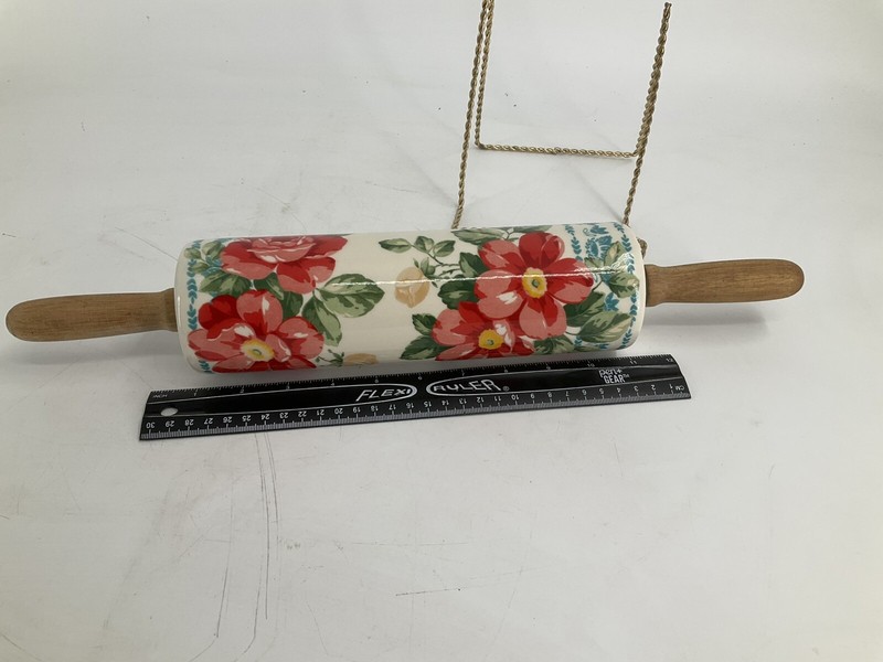 Pioneer Woman Vintage Floral Pattern Ceramic Rolling Pin Collectible Retired gallery