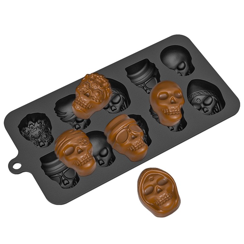 10-Cavity Silicone Skull Mould Fondant Cake Mold Chocolate Candle Skeleton Mold gallery