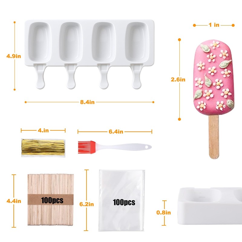 Juome Cake Pop Mold Kit, 8 Cavities Small Cakesicle Molds Silicone with 100 Wood gallery