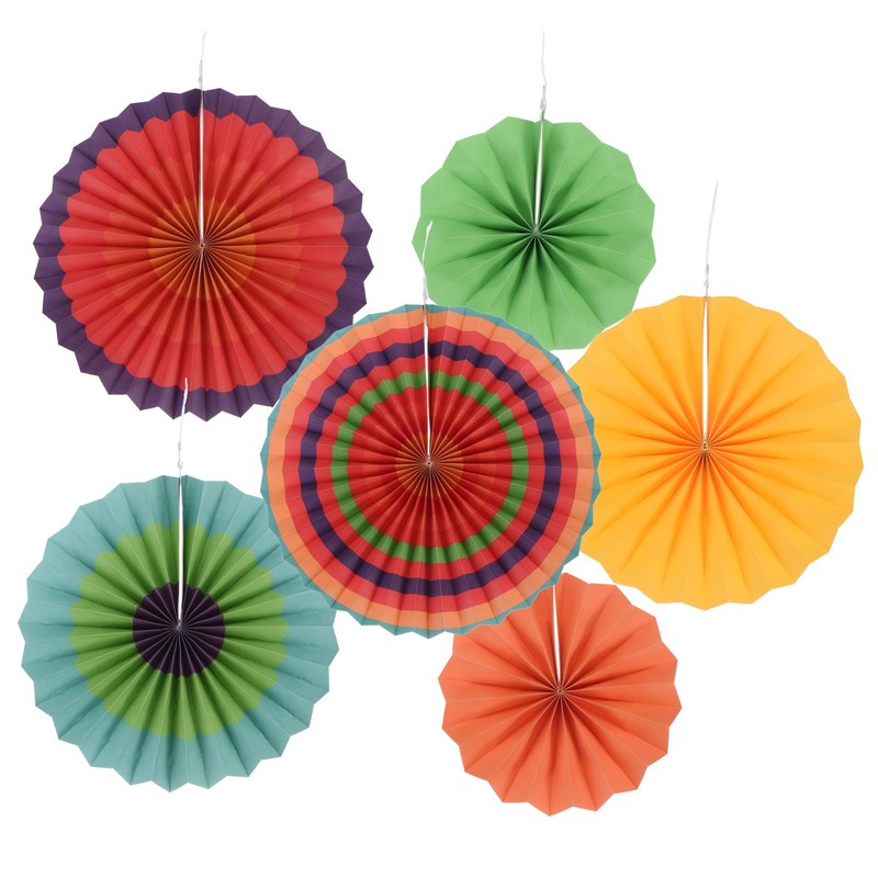 8″/12″/16″ Hanging Fan Paper, 6 in 1 Set, Multicolor