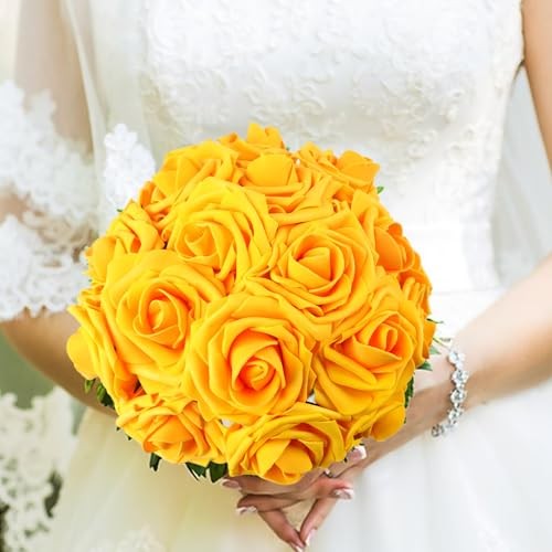 Artificial Flowers Real Touch Fake Flowers Soft Foam Roses with 30PCS Yellow gallery