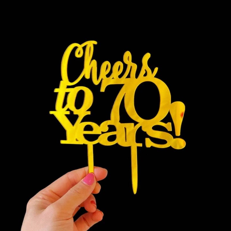 Acrylic Gold 'Cheers to 70 Years!' Birthday Cake Topper gallery