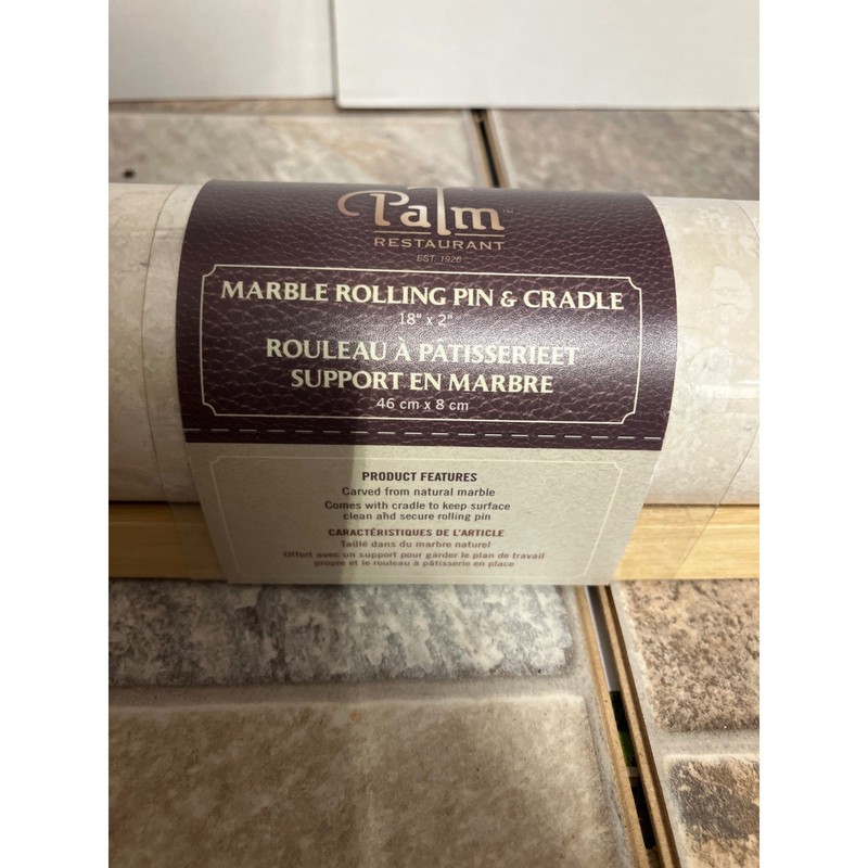 Palm Restaurant Marble Rolling Pin and Cradle Set 18 Inch Natural Stone Cream gallery