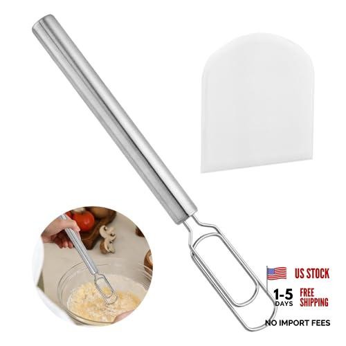 Danish Dough Whisk with 1 Scraper, 12″ Stainless Steel Sourdough Silver, white