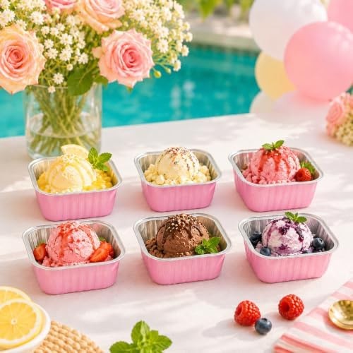 NPLUX 50 Pcs Mini Cake Pans with Lids and Spoons Aluminum Foil Mini Square Ba... gallery