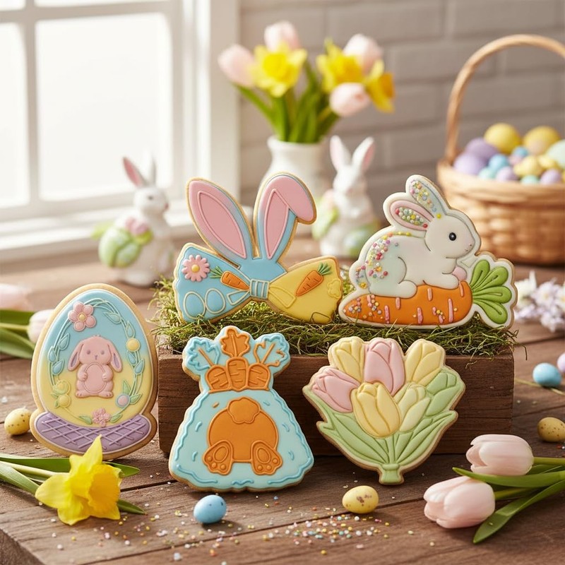 Easter Cookie Cutters Set of 5 with Plunger Stamps Holiday Basket Shapes PLA ... gallery