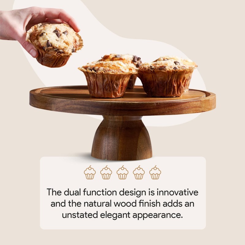 Acacia Wood Cake Stand with Lid - Cake Stand with Dome,12in Round Cake Holder... gallery