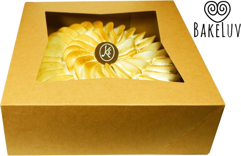 BAKELUV Bakery Boxes with Window | Brown, 25 PCS | 9X9x2.5 Cookie Boxes gallery