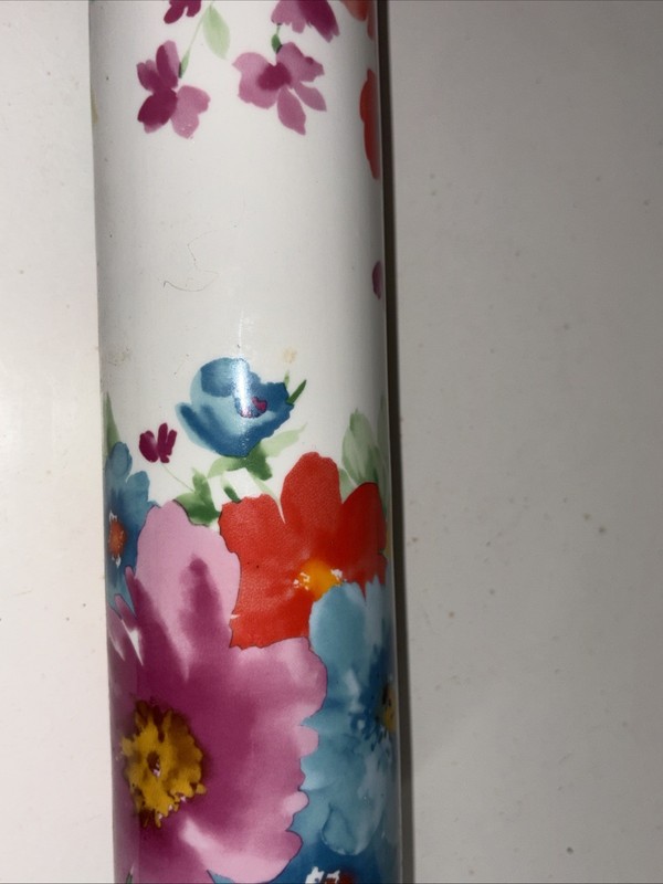 Pioneer Woman Ceramic Rolling Pin ~ Breezy Blossoms~ Acacia Wooden Handles gallery