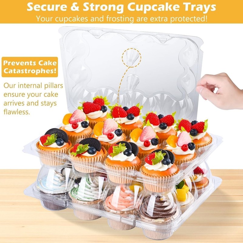 Plastic Cupcake Containers 12 Count (12 Sets), Stackable Cupcake Boxes Holders w gallery
