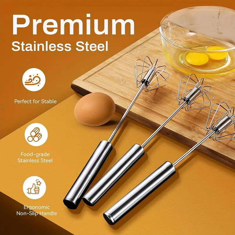 Semi - Automatic Egg Beater Stainless Steel Press Rotate for Cream Mixing Baking gallery