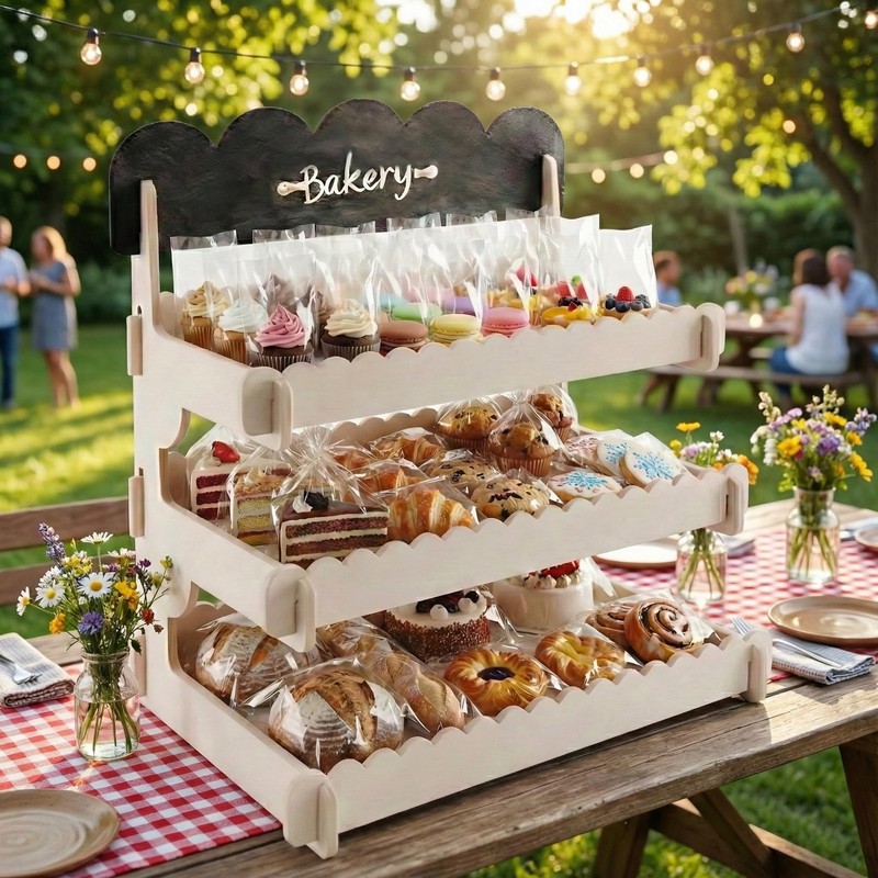 Wooden Cupcake Stand for Home Parties & Weddings - 3 Tier Rustic Dessert Disp... gallery