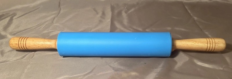 Blue Silicone Rolling Pin for Baking Non-stick 18” with Wood Handle