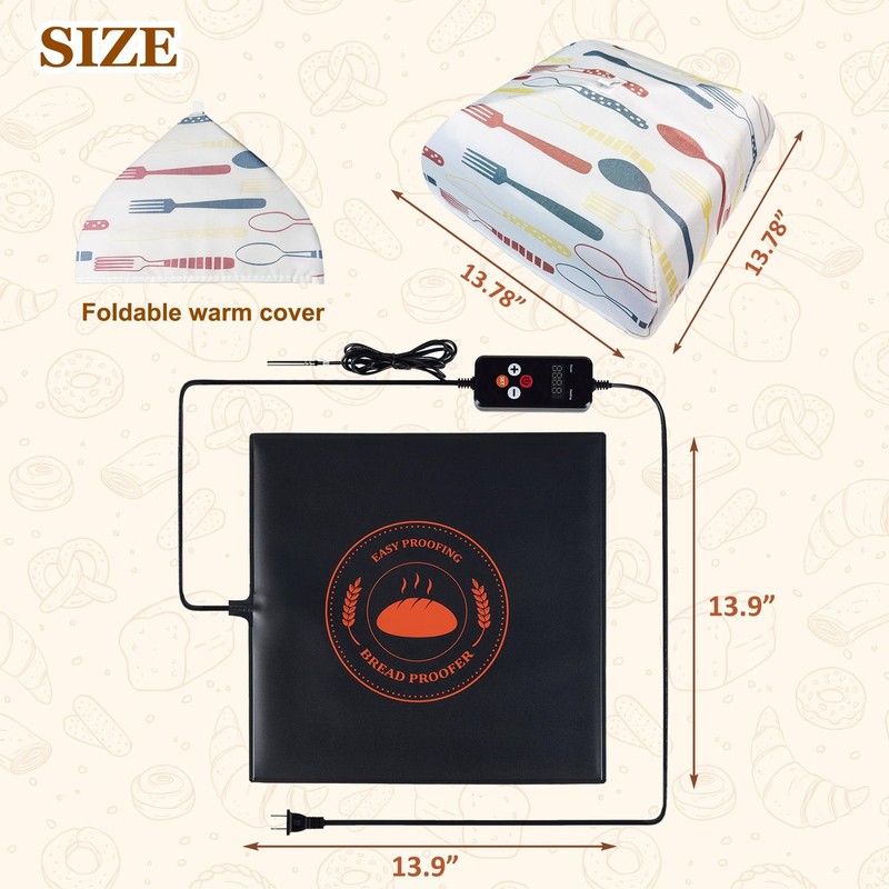 Bread Proofing Mat with Warm Cover, Sourdough 13.9"L x 13.9"W, Light Gray gallery