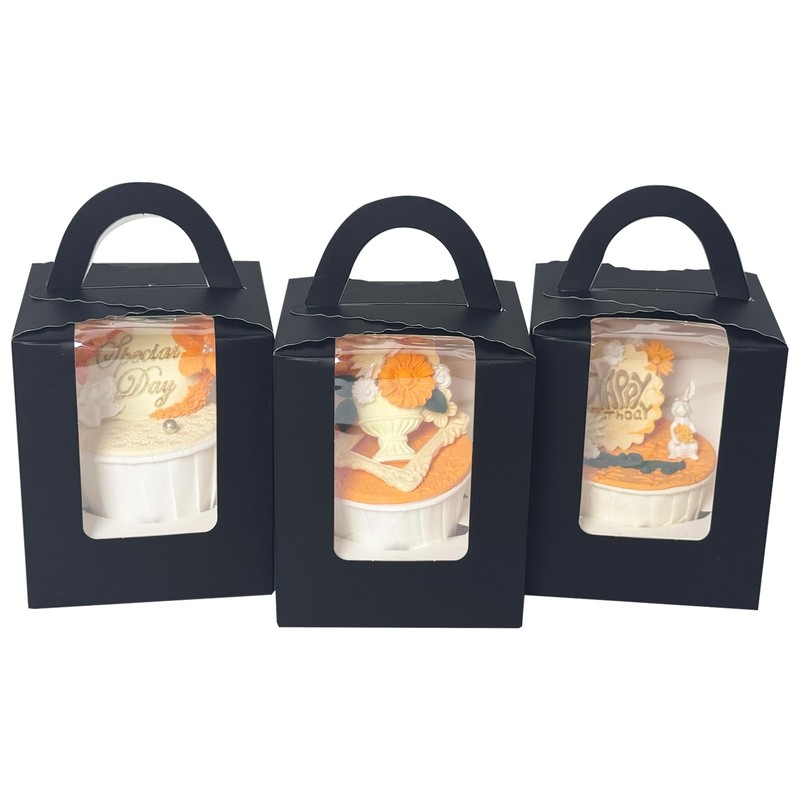 Individual Cupcake Boxes Window Black Cupcakes Carrier 3.7×3.7×4.3 In 25 PCS
