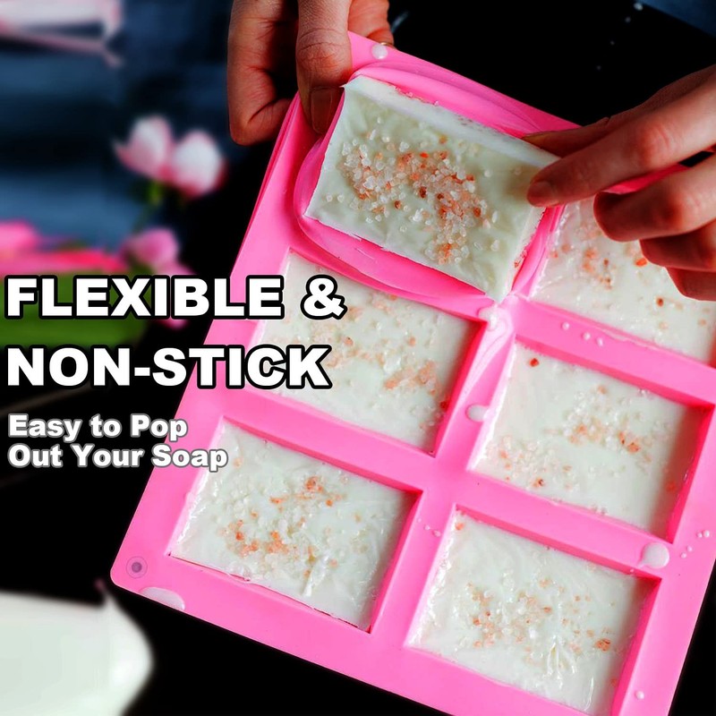 LERYKIN 3 Pack Silicone Soap Mold, Pink+Blue+Purple - Rectangle gallery