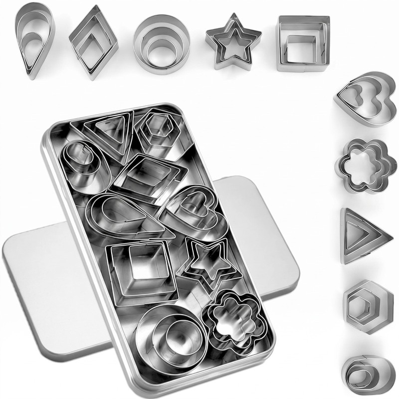 30-Pc Mini Cookie Cutter Set Stainless Steel Fruit Veggie Biscuit Fondant Mold