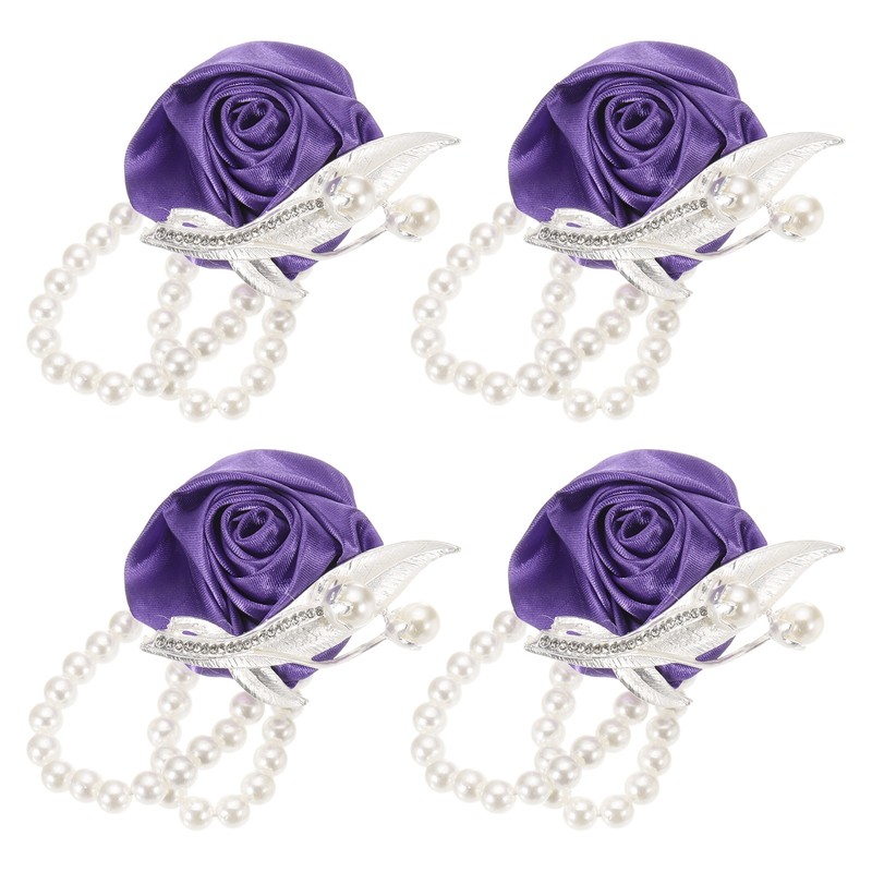 4pcs 2.4×2.8″ Purple Flower Bracelet for Wrist Corsage