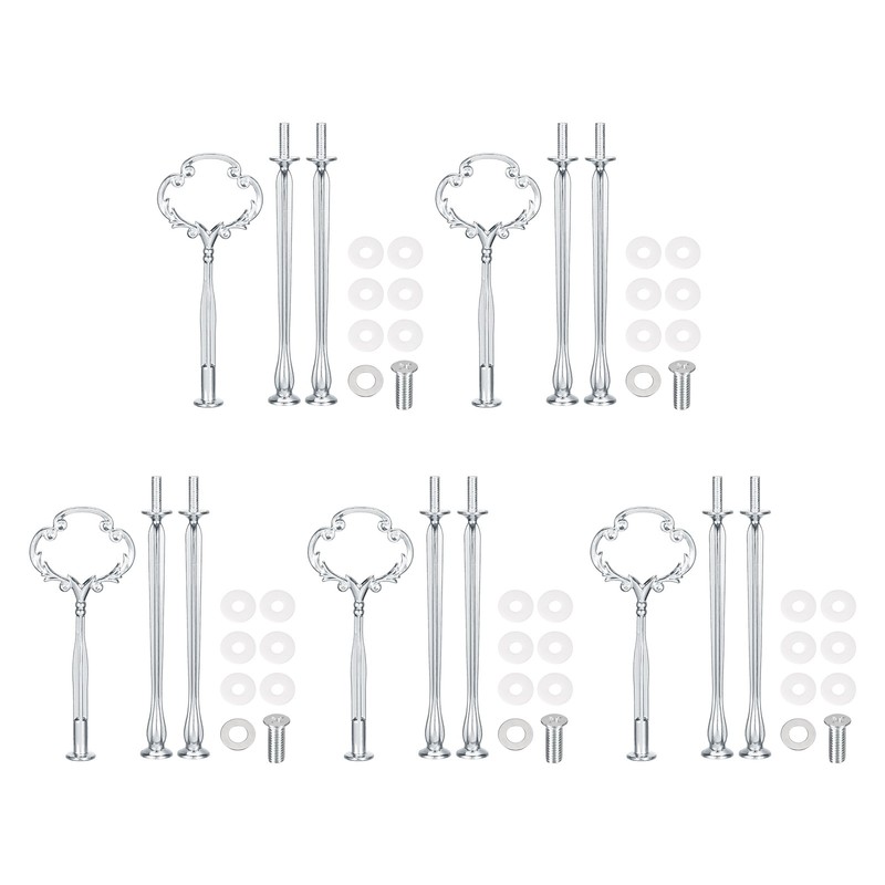 5 Set Cake Tray Stand Handle Plate Hardware Fitting 3-Tiers Sunflower Silver