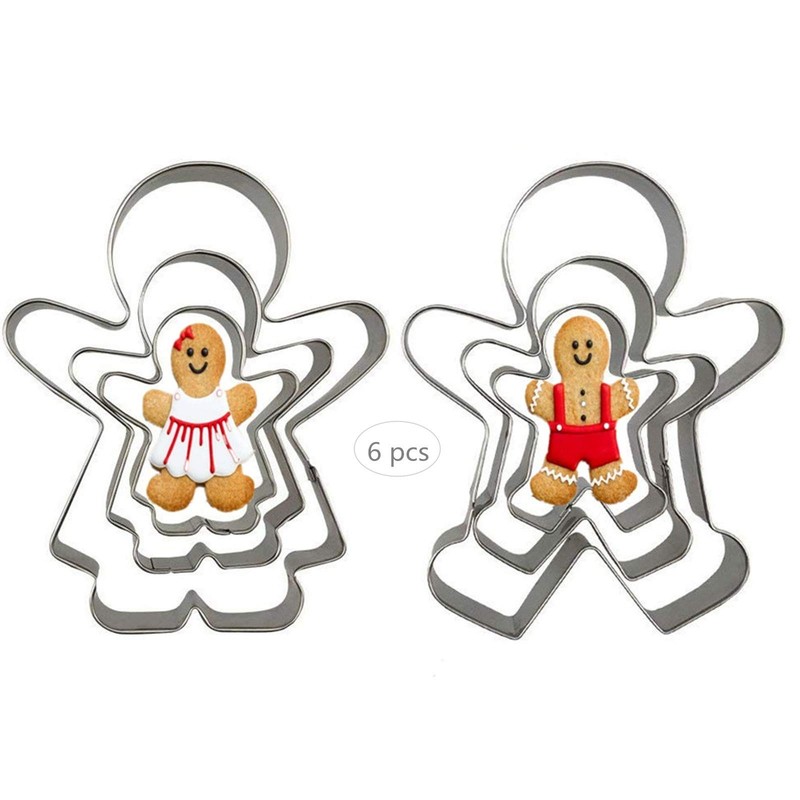 Gingerbread Man and Woman Shaped Cookie Cutters Set of 6 pcs Stainless Steel