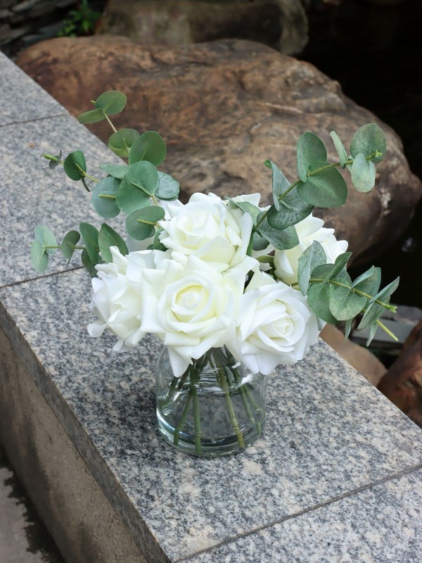 Grtefhu 14 Artificial Flowers White Roses In Vase Fake Flowers In Artificial gallery
