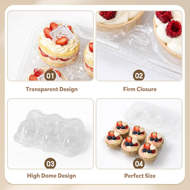 6 Count Cupcake Containers with Lids, 30 Pack Stackable Cupcake Holders Clear Pl gallery