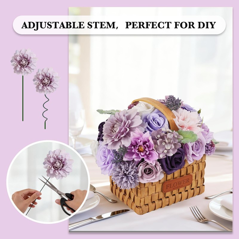 Erhalings Artificial Flowers Combo Purple Fake Flowers Silk Flower Dahlia gallery