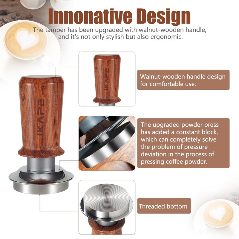 IKAPE 51mm Espresso Coffee Tamper, Spring-loaded Calibrated Tamper 51mm, Red gallery