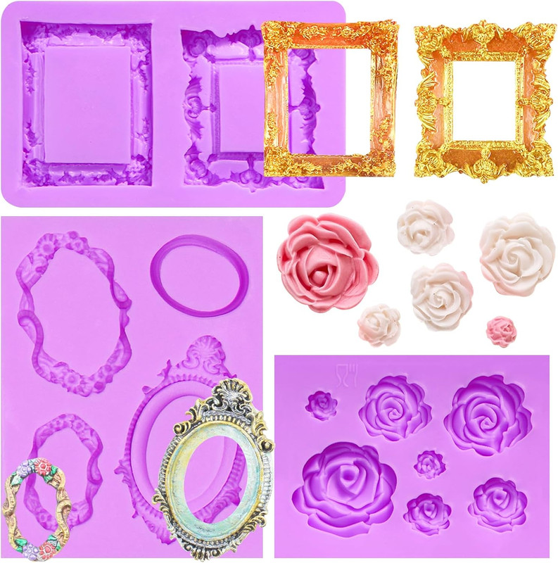 Picture Frame Chocolate Molds, Baroque Vintage Mirror Frame Fondant Molds, Photo