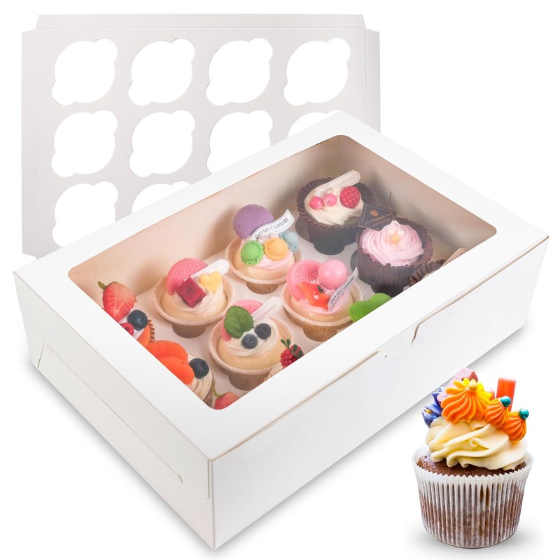 12 Pack Cupcake Boxes, 12 Count Cupcake Containers with Window and Cardborad,…