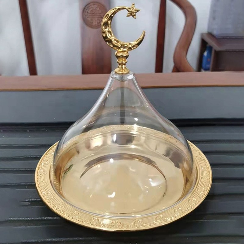 Metal Ramadan Tray with Clear Dome Lid Mini Cake Candy Tray JQ gallery
