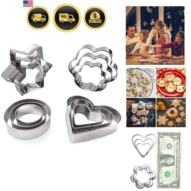 Cookie Cutters Shapes Baking Set, 12PCS Flower Round Heart Star Shape Biscuit…