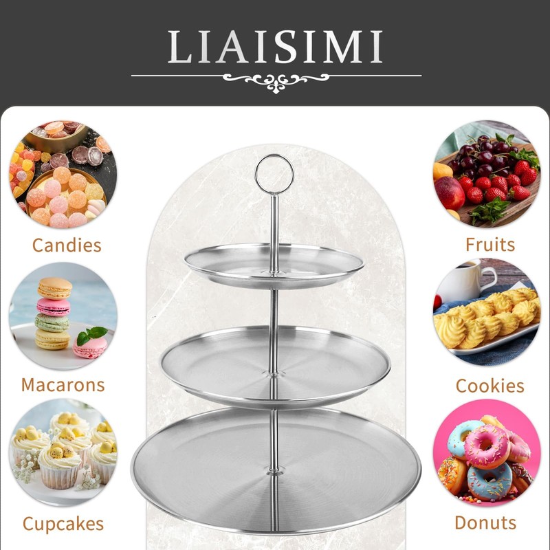 3 Tier Silver Cupcake Stand Stainless Steel Dessert Display Rack with Removab... gallery
