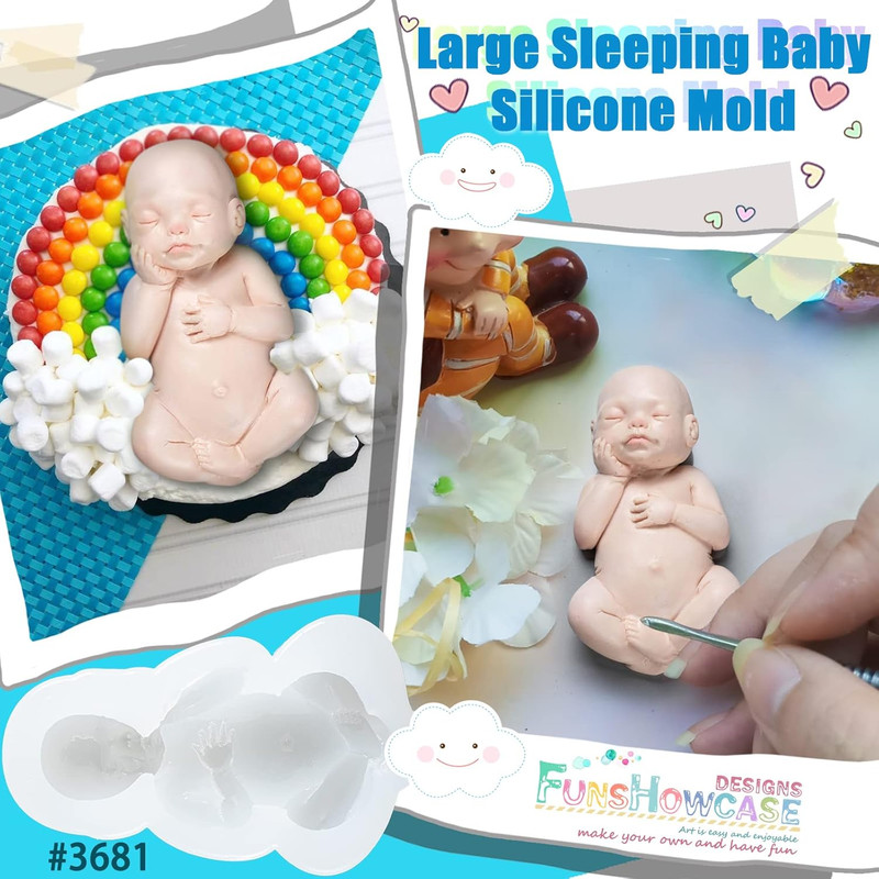 Large Sleeping Baby Fondant Silicone Mold for Cake Topper Decoration Chocolate S gallery