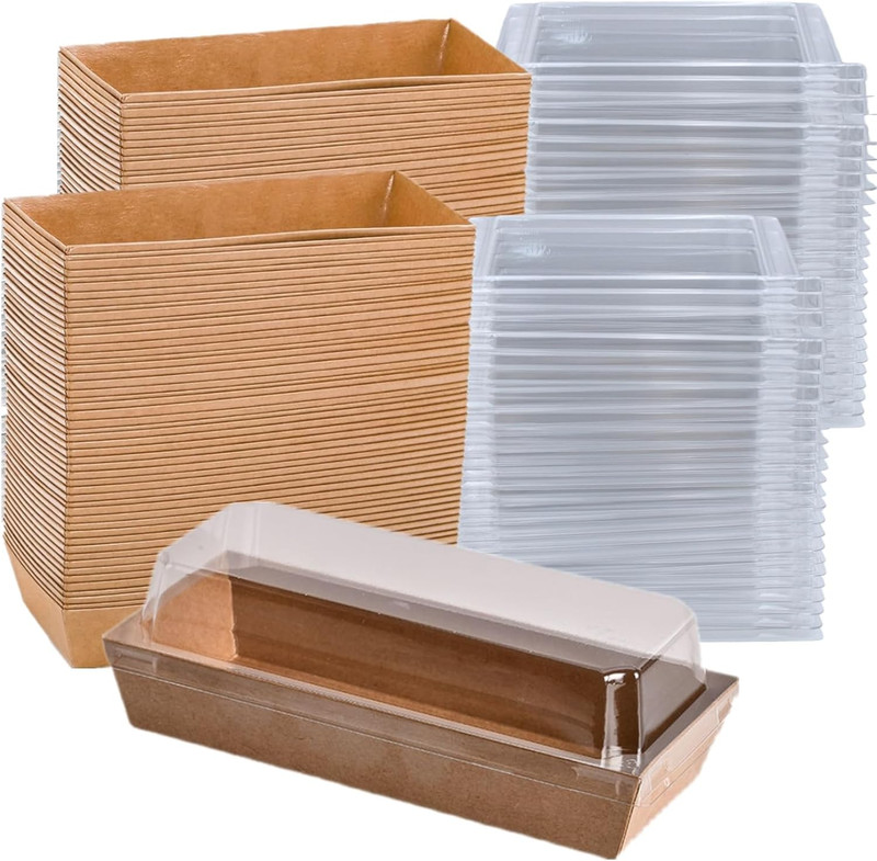 100 Pack Disposable Sandwich Boxes, Paper Charcuterie Boxes with Clear Lids, Swi