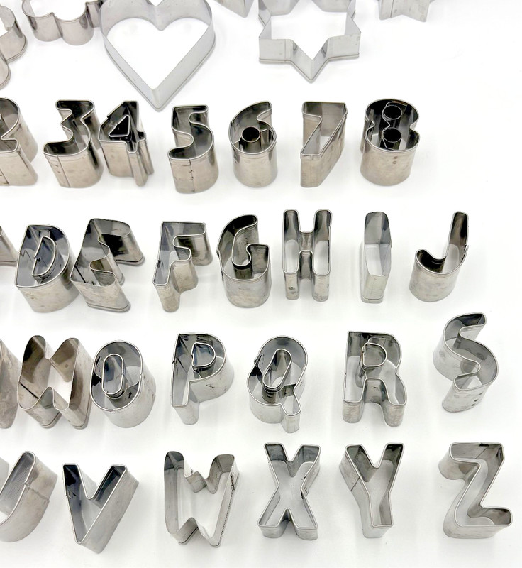 Vintage Stainless Steel Alphabet, Number & Shape Cookie Cutter Lot – 60+ Pieces gallery