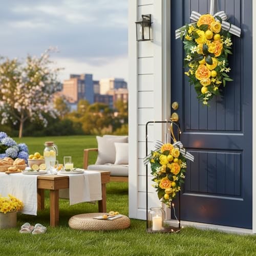 24 Inch Pre-Lit Lemon Swag for Front Door with 10 LED Lights Artificial Spring gallery