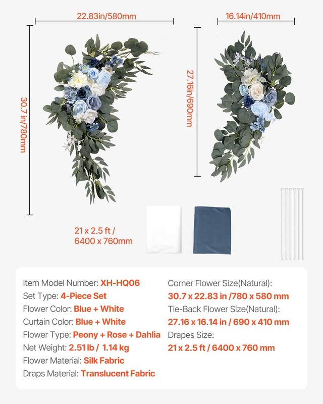 Vevor Artificial Wedding Arch Flowers Kit Blue Wedding Arch Flowers Drapes Kit gallery