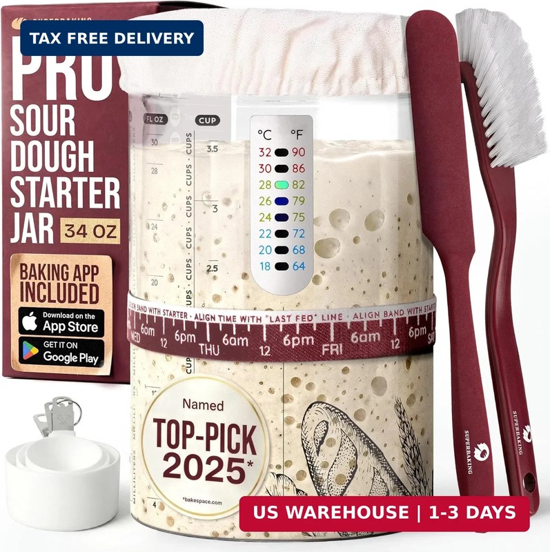 Superbaking Sourdough Starter Jar, Beginner Sourdough Starter Kit, 34oz Wide Mou