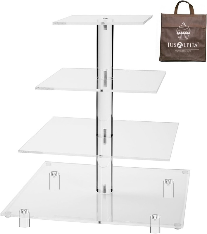 Large 4 Tier Cupcake Stand Square Acrylic Cupcake Tower Stand for Dessert, Pa... gallery