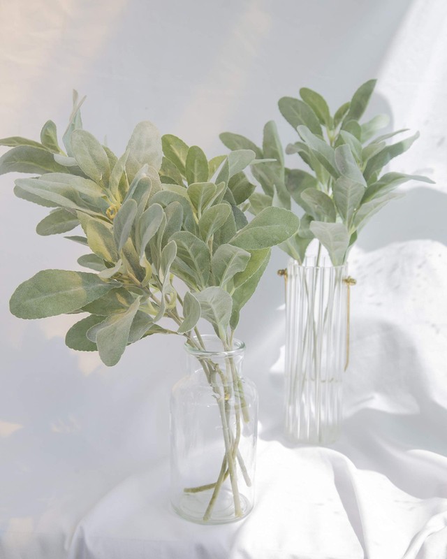 SUUKI Faux Lambs Ear Stems 5Pcs Flocked Artificial Greenery Solid Grey Green gallery